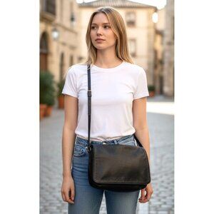 Derek Alexander Bag Half Flap Multiple Pocket Black Leather Crossbody Purse